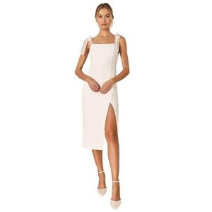 Lulus Romantic Celebration White Tie-Strap Bodycon Midi Dress Sz Large NWOT